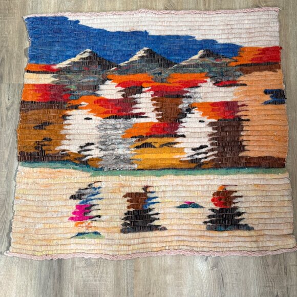 Peruvian Folk Art Tapestry Bohemian Decor Wool Colorful Village Mountain - Picture 7 of 7